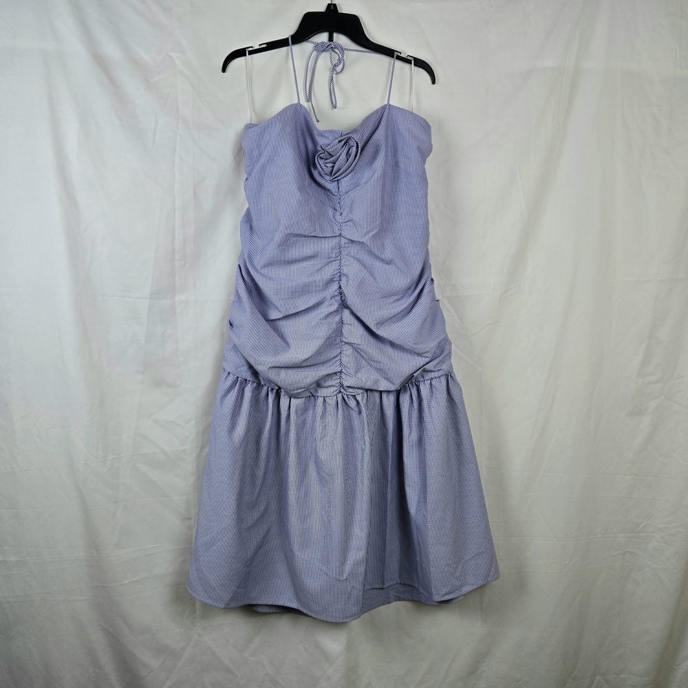 14th Place Juniors Blue White Stripe Seersucker Rosette Drop Waist Dress XXL NEW